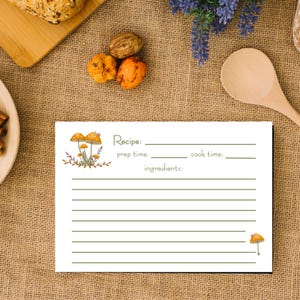 Mushroom Recipe Cards Set – Vintage-Inspired Kitchen Gift, Rustic Cottagecore Stationery, Eco-Friendly Recipe Organizer