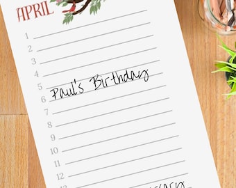 Perpetual Birthday Calendar | Botanical Illustrated Wall Calendar | Birthday & Anniversary Tracker | Undated Forever Calendar Gift