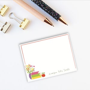 Personalized Flat Card Set, Teacher Themed illustrated Custom Stationery Cards, Letter Writing Stationery set of 12 with envelopes