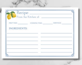 Hand Illustrated Lemon Recipe Cards, Kitchen Stationery Organizer