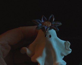 Clay ghost ornament, clay flower ghost