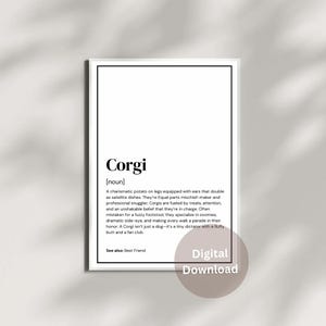 Corgi definition print | Dog wall art |Perfect gift | Dog poster | Minimalist typography decor | printable wall art | Digital downlond