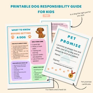 Printable Dog Responsibility Guide for Kids - Pet Care Chart, Dog Decision Quiz, and Pet Promise Certificate - Fun & Educational PDF