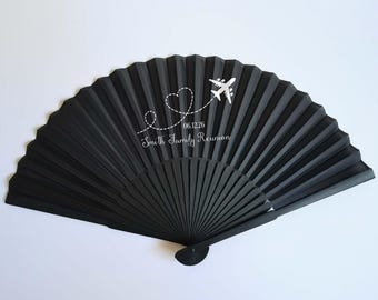 Gepersonaliseerde mode op maat gemaakte handgemaakte zwarte zijden fans, huwelijksfan, feestcadeau, team custom fan, gepersonaliseerd bruiloftscadeau