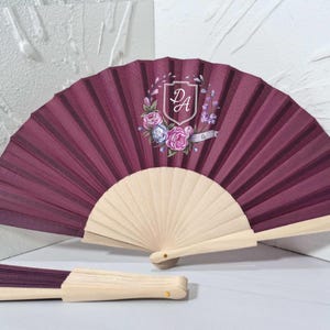 Ventaglio di legno personalizzato fatto a mano in tessuto Oxford, ventaglio di legno, ventaglio di legno, ventaglio da matrimonio, ventaglio rosso vino, ventaglio per gruppi di ballo, regali per feste