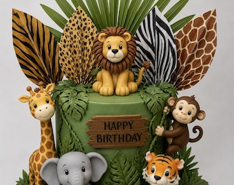 Safari Animal Print Cake Toppers – Jungle Theme Party Decor