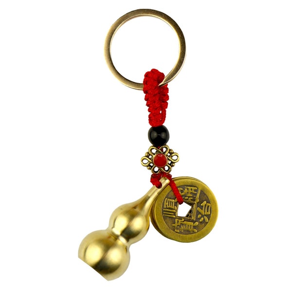 Brass Wu Lou Keychains Chinese Gourd Feng Shui Hu Lu Decorations Calabash Pendant Key Rings for Good Luck Fortune Longevity Wealth Success