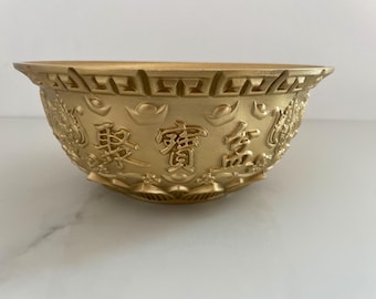 Brass Feng Shui Wealth Bowl | Good Luck Abundance Prosperity Treasure Home Decor Gift