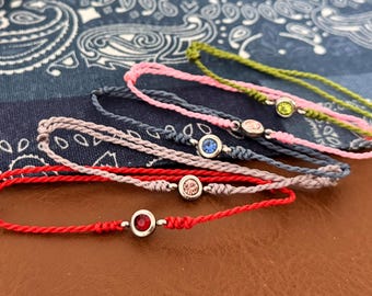 Custom Birthstone Bracelet Hand Knotted Jewelry Adjustable Thread Minimalist Personalized Red String Birthday Gift