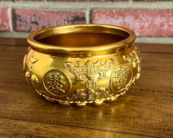Brass Feng Shui Wealth Bowl | Good Luck Abundance Prosperity Treasure Home Decor Gift