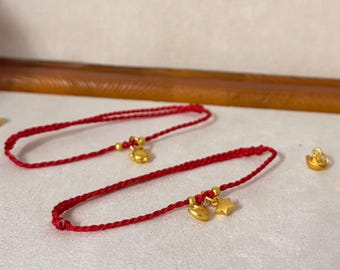 Custom Red Bracelet With 18K Gold Plated Charm Adjustable String Lucky Wishes Bracelet Minimalist Personalized Gift For Her