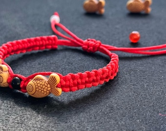 Lucky Red String Bracelet with Fish Charm for Women