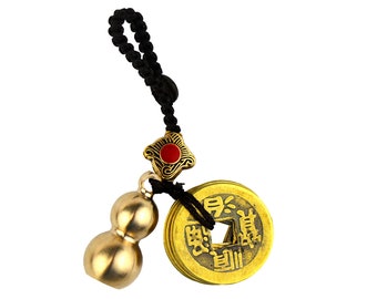 2PCS Brass Wu Lou Keychain: Chinese Feng Shui Gourd Pendant for Good Luck