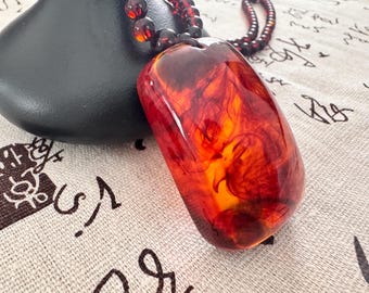 Handmade Red Resin Necklace Meditation Protection Calming Energy Beads Necklace Vintage Pendant 6mm