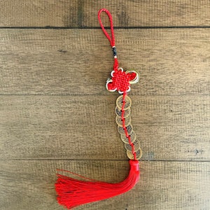 Brass Chinese Feng Shui I Ching Divination Coins 7 Coin Red Tassel Ancient Chinese Dynasty Time Coin Good Luck Health Wealth