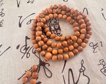 Handmade Natural Peach Wood Mala Bracelet 108 Beads Wooden Necklace Meditation Protection Calming Energy Buddhist Prayer Beads 8mm