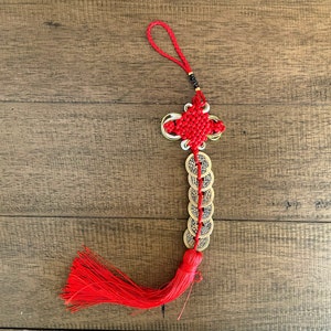 Brass Chinese Feng Shui I Ching Divination Coins 6 Coin Red Tassel Ancient Chinese Dynasty Time Coin Good Luck Health Wealth