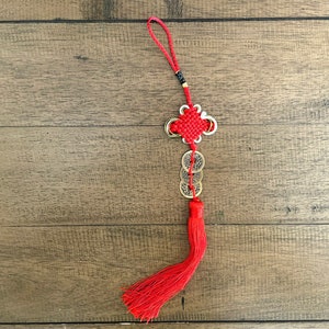 Brass Chinese Feng Shui I Ching Divination Coins 3 Coin Red Tassel Ancient Chinese Dynasty Time Coin Good Luck Health Wealth
