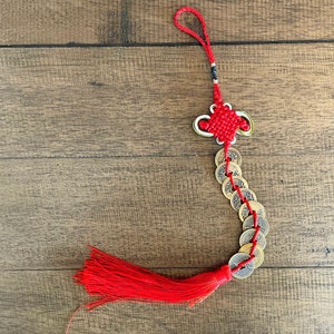 I Ching Nine Emperors Coins with Tassel — Brass Feng Shui Coins for Wealth & Protection 九帝钱