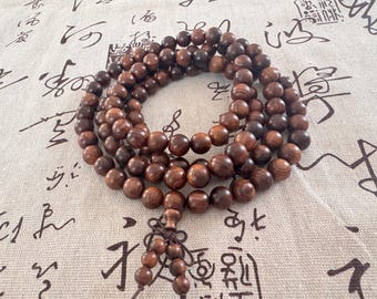 Handmade Natural Dark Rosewood Mala Bracelet 108 Beads Meditation Protection Calming Energy Buddhist Prayer Wooden Necklace 6mm/8mm/10mm