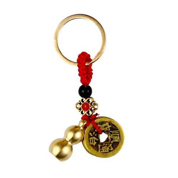 Brass Wu Lou Keychains Chinese Gourd Feng Shui Hu Lu Decorations Calabash Pendant Key Rings for Good Luck Fortune Longevity Wealth Success