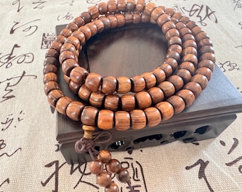 Handmade Natural Dark Rosewood Mala Bracelet 108 Beads Meditation Protection Calming Energy Buddhist Prayer Wooden Necklace