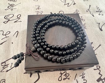 Handmade Natural Black Sandalwood Mala Bracelet 108 Beads Meditation Protection Calming Energy Buddhist Prayer Ebony Wooden Necklace 6mm