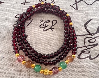 Handmade Natural Red Garnet Gemstone Bracelet Meditation Protection Calming Energy Buddhist Prayer 4mm