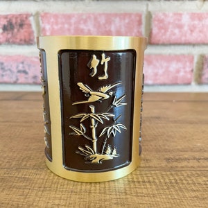 Brass Pen Holder Copper Pen Container Plum Bossom Chrysanthemum Bamboo Orchid Home Decor Study Gift Craft Ornament Chinese Traditional Style
