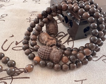 Agarwood Mala 108 Beads Bracelet Bead Necklace Jewelry Lucky Protection Beads 8mm 56 g