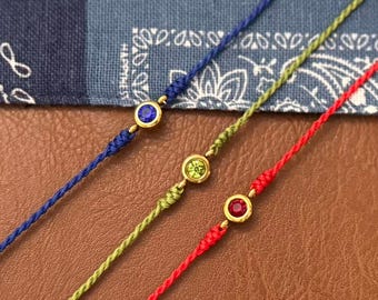 Custom Birthstone Bracelet Hand Knotted Jewelry Adjustable Thread Minimalist Personalized Bracelet Birthday Gift