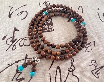 Handmade Natural Dark Rosewood Mala Bracelet 108 Beads Meditation Protection Calming Energy Buddhist Prayer Wooden Necklace 6mm/8mm