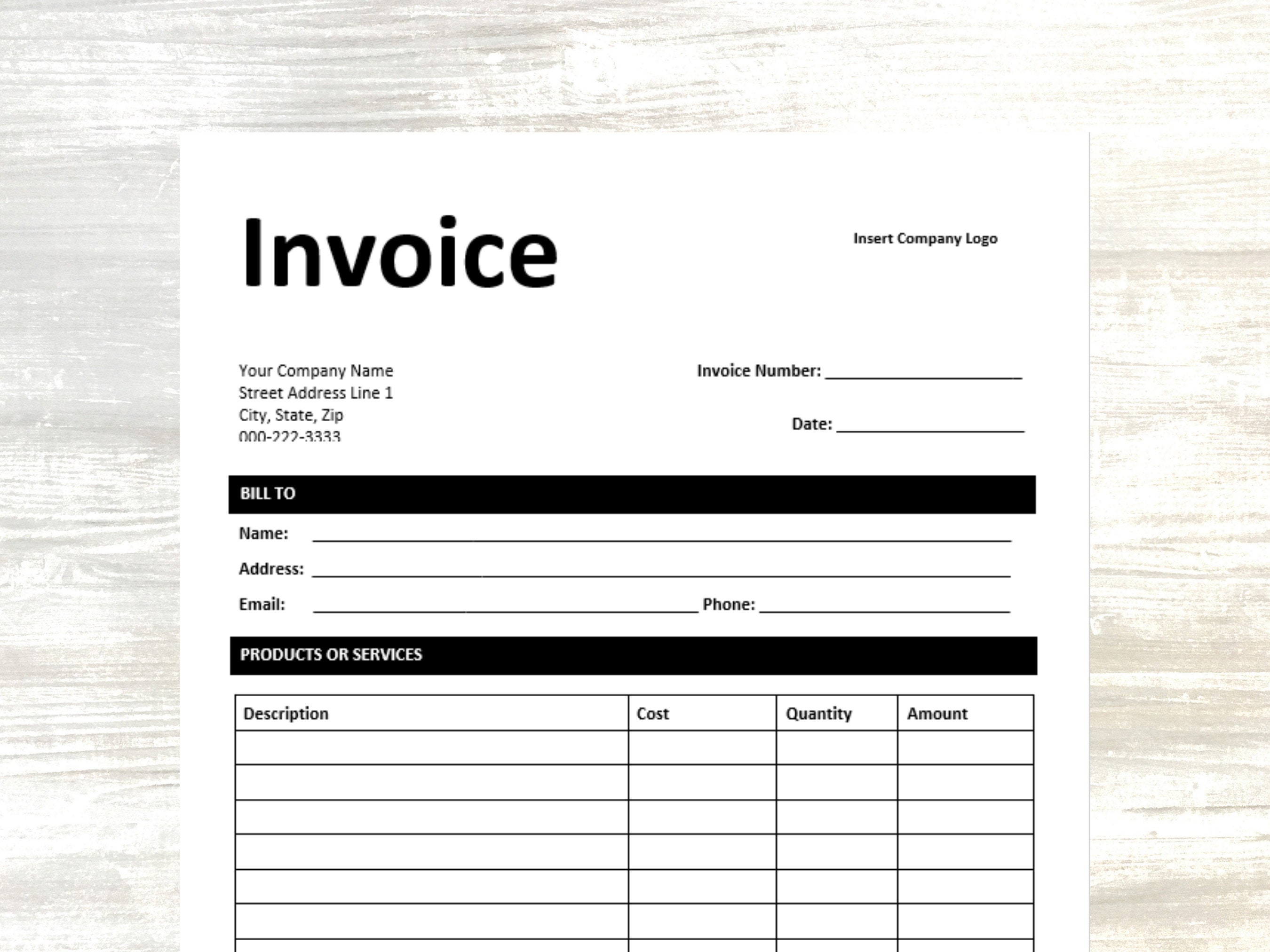 invoice template for pdf google docs word business invoice etsy