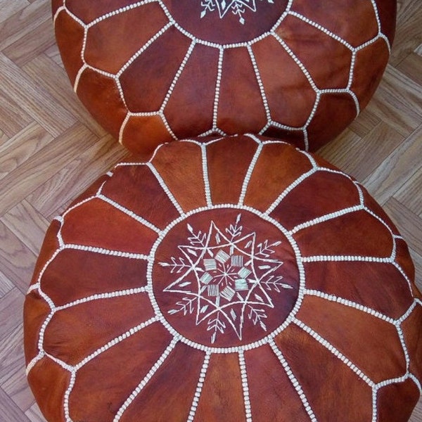 Set of 2 Moroccan pouf 100% leather, high quality ottoman, footrest