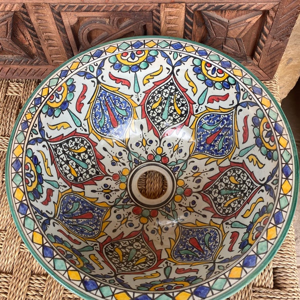 Moroccan ceramic sink, handmade and hand painted, handmade sink, ceramic basin,