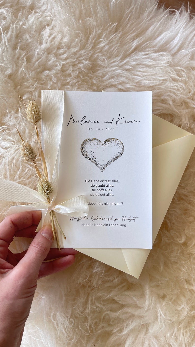 Personalized wedding congratulations card Modern wedding card for wedding guests small heart image 9