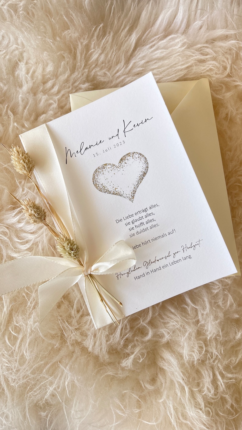 Personalized wedding congratulations card Modern wedding card for wedding guests small heart image 2