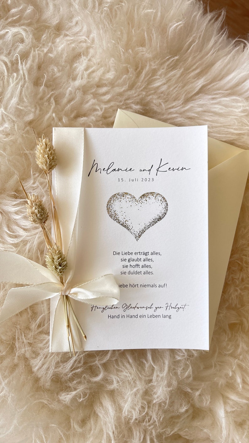 Personalized wedding congratulations card Modern wedding card for wedding guests small heart image 6