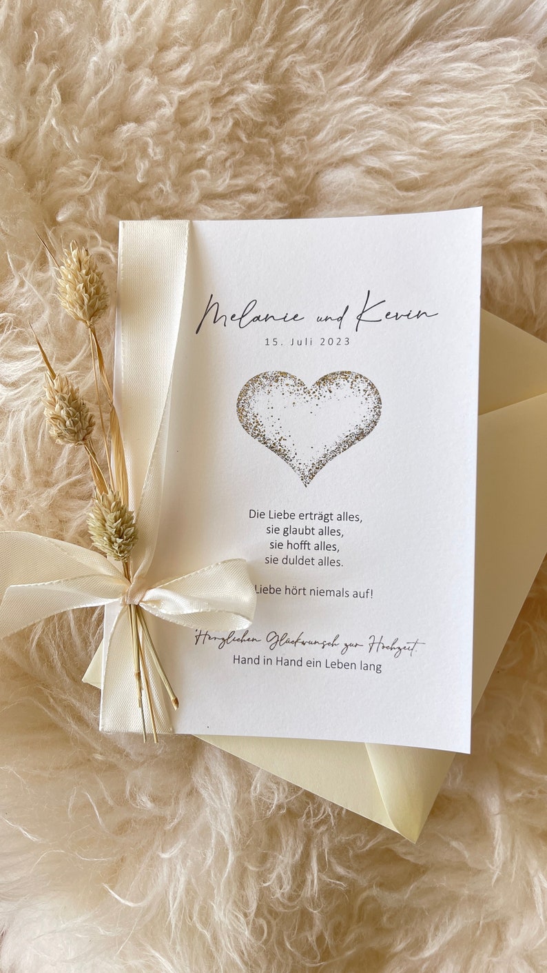 Personalized wedding congratulations card Modern wedding card for wedding guests small heart image 4