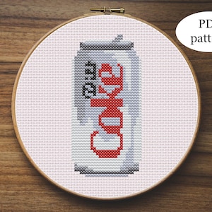 Diet Coke Can Cross-Stitch Pattern (PDF Digital Download) [Funny Quirky Cute Kitchen Easy Soda Pop Food & Drink Kitchen Fridge Embroidery]