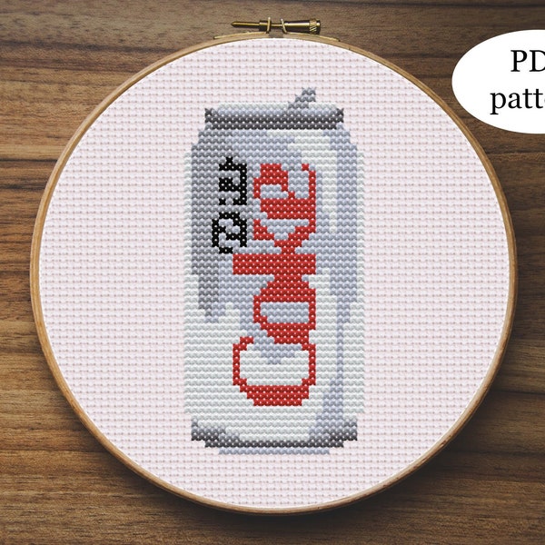 Diet Coke Can Cross-Stitch Pattern (PDF Digital Download) [Funny Quirky Cute Flirty Easy Soda Pop Food & Drink Kitchen Fridge Embroidery]