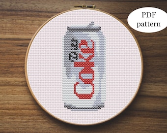 Patrón de punto de cruz de lata de Coca-Cola Light: Bordado fácil para principiantes (Descarga digital en PDF)