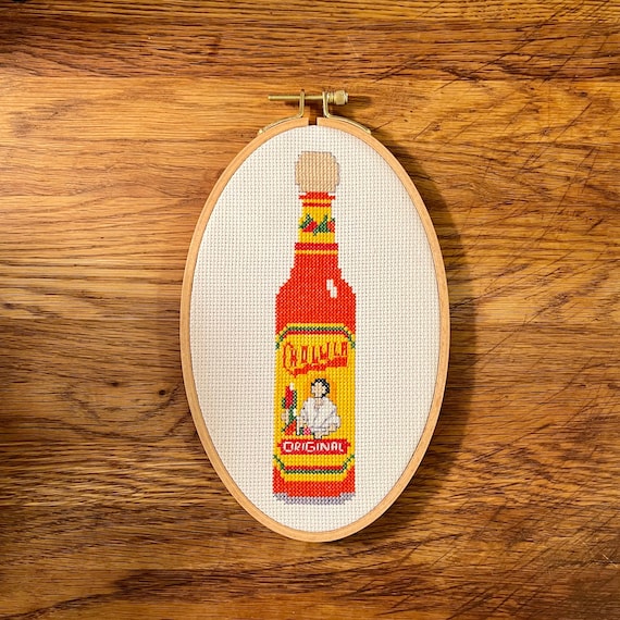 Hot Sauce Bottle Cross-Stitch Pattern: Beginner Mexican Food Embroidery (PDF Pattern)