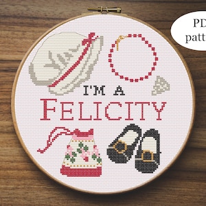 Muñeca American Girl "Soy una Felicity" Patrón de punto de cruz (Felicity Merriman) - patrón de punto de aguja de bordado de nostalgia milenaria lindo y divertido