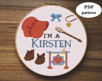 American Girl doll "I'm a Kirsten" Cross-Stitch Pattern (Kirsten Larson) - fun cute millennial nostalgia embroidery needlepoint pattern