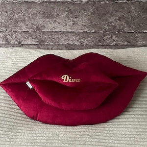 Personalised Glitter Lip Shaped Cushion, Custom Name Velvet Pillow