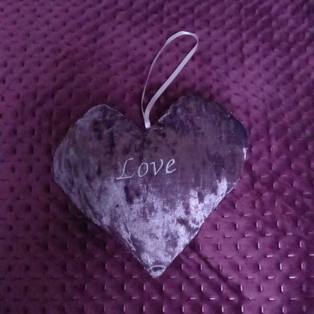 Mini Hanging Heart Cushion Purple Crushed Velvet Embroidered Etsy UK