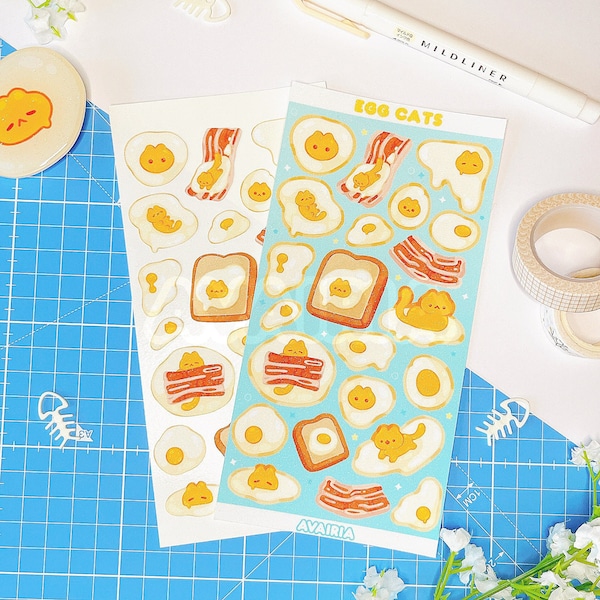 Egg Cat Sticker Sheet | Cat Sticker Sheet, Cute Illustration