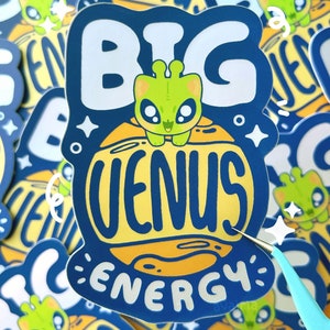 Alien Cat &quot;Big Venus Energy&quot; ⋆ Vinyl Pixie Dust Sticker