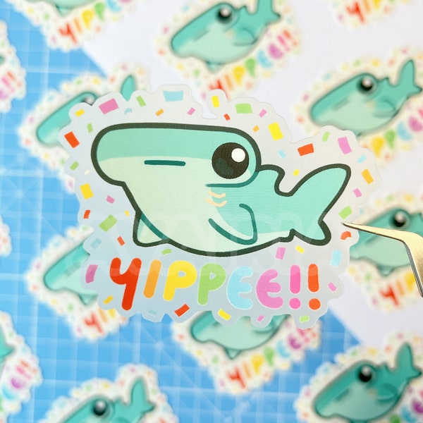 Yippee! Hammerhead Shark CLEAR Sticker | Waterproof | Shark Stickers, Decal Stickers, Laptop Stickers